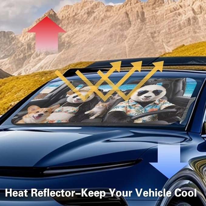 Cute Panda Car Windshield Sun Shade for Front Window Foldable Universal Tropical Vehicle Accessories Auto Sun Heat and UV Rays Blocker Keep Your Vehicle Cool for Trucks SUV