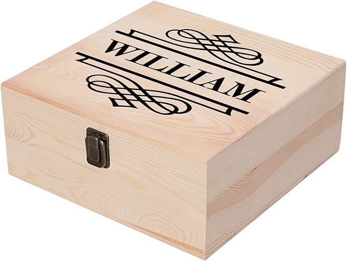Personalized Keepsake Memory Box - Custom Name Wooden Decorative Storage With Lid for Women Men - Customized for Birthday, Anniversary, Wedding, Graduation