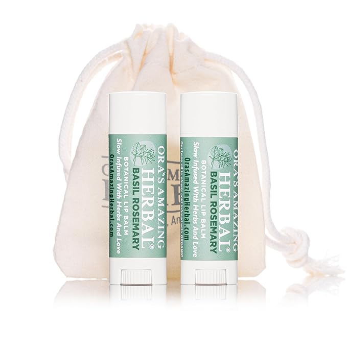 Natural Lip Balm, Perioral Dermatitis Treatment, Calendula, Healing Lip Balm with Immune Supportive Basil & Rosemary Essential Oil, Organic Coconut Oil, 2 Pak, Ora's Amazing Herbal