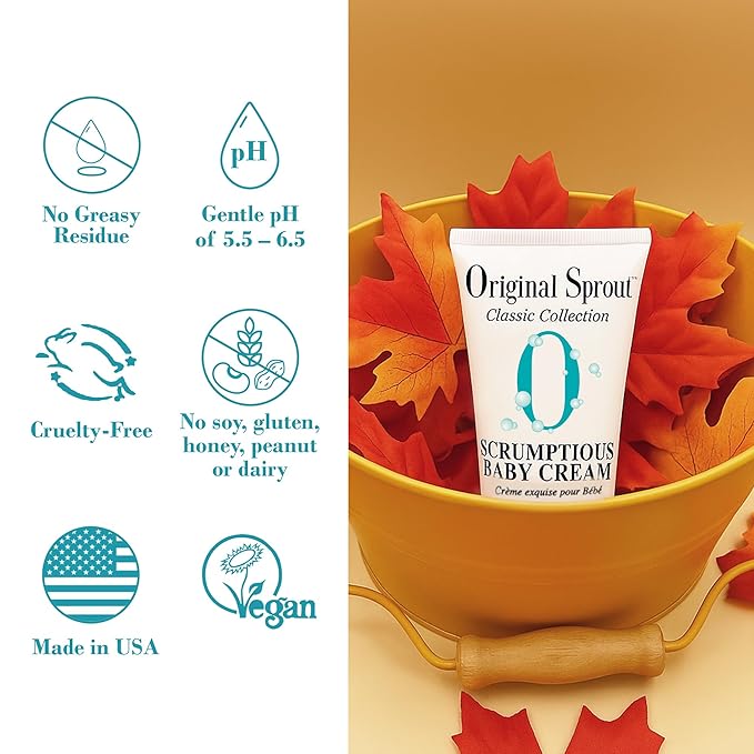Original Sprout Scrumptious Baby Cream, Gentle Moisturizing Cream for Dry, Sensitive Skin & Diaper Rash, Non-Greasy Baby Lotion with Zinc Oxide & Calendula for Face & Body, 3 fl oz, Travel Size