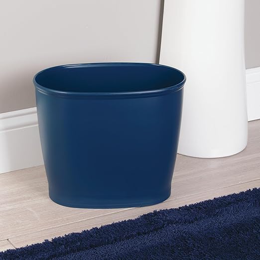 iDesign Slim Plastic Bathroom Trash Can, Small Garbage Bin for Bedroom, Office, Desk, Dorm, Navy Blue