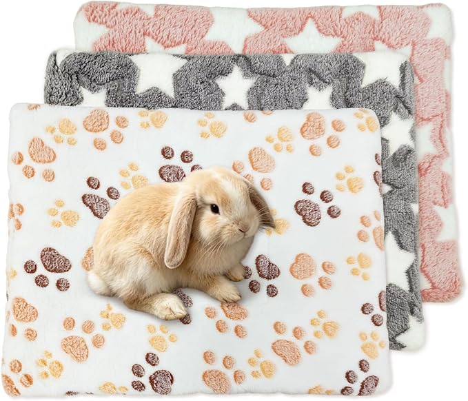 3 Pack Bunny Bed, 12.6"x9.8" Guinea Pig Bed, Washable Warm Small Pet Mat | Soft Small animal bed, machine washable, cage liner for rabbit hamster chinchilla ferret, cozy sleeping pad, 3 colors