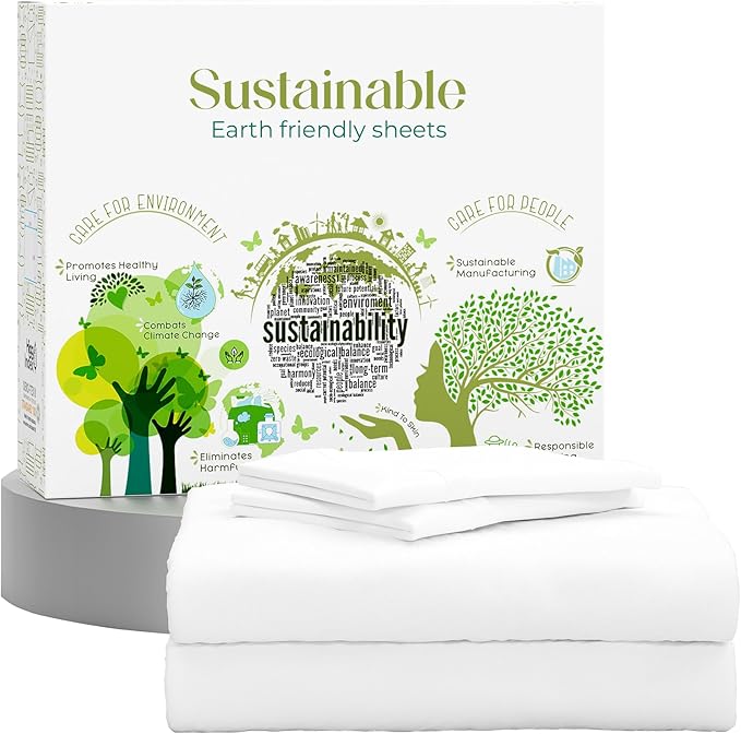 SUPREME ELEGANCE Full Size Bed Sheets Set - Natural 100% Cotton Percale Deep Pocket Full Size Sheets Set, OekoTex Made in Green Sustainable Cotton Bedding with Snug Fit, Crisp Comfy Feel, Snow White