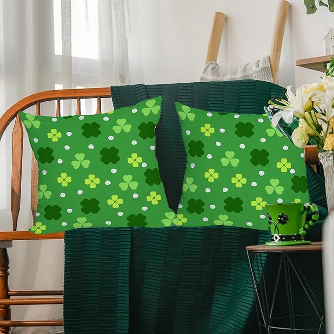 Fukeen 2 Pack Waterproof St Patrick’s Day Pillow Covers 24x24 Inch Lucky Clover Shamrocks Green Leaves Holiday Throw Pillow Cases Spring Farmhouse Decorations Cushion Cover Double Sided