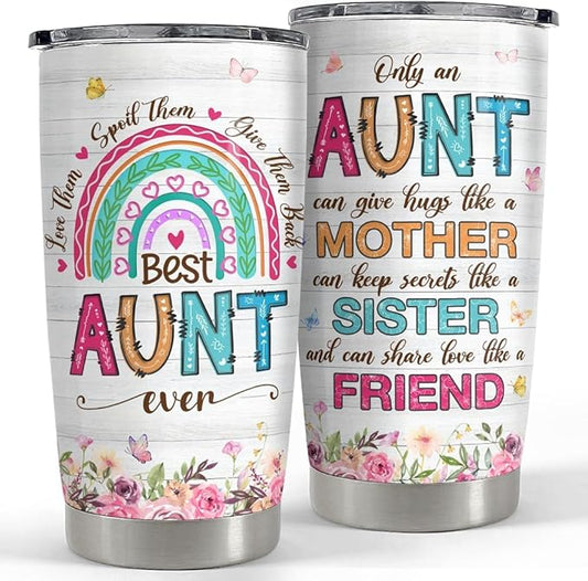 SANDJEST Aunt Tumbler 20oz Best Aunt Ever Cup Gift Stainless Steel Insulated Tumblers Coffee Travel Mug Auntie Cup Aunts Gift for Birthday Christmas