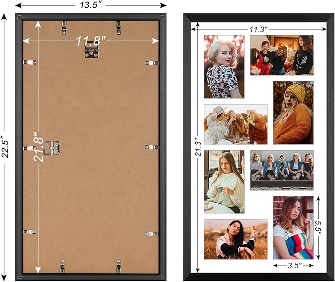11.8x21.8 Collage frame with 8 Openings 4X6 Pictures, Multiple Picture Frame with Mat, Wall or Tabletop Decor, Black Wood Grain,2 Pack