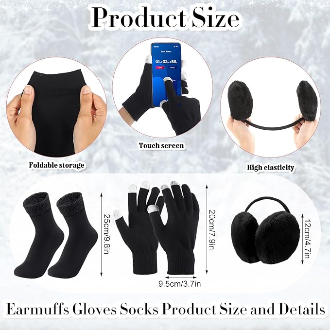 SATINIOR 5 Pcs Winter Satin Lined Hat Scarf Gloves Set Knit Pompom Beanie Warm Touchscreen Glove Earmuff Ear Warmer for Women