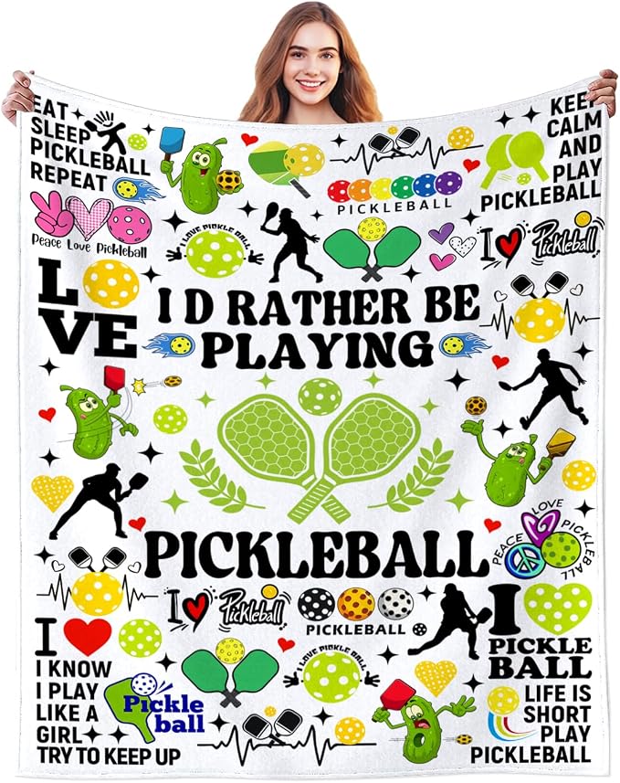 Pickleball Blanket Gifts for Girls Women Pickleball Accessories Blankets and Throws Plush Flannel Bedding Stuff Gifts for Women Kids Boys Teens Adults Birthday Party Decorations Room Decor 60"X50"