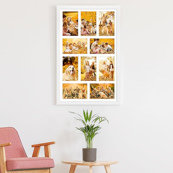 13x21 Collage frame with 10 Openings 4X6 Pictures, Multiple Picture Frame with Mat, Wall or Tabletop Decor, White Wood Grain,2 Pack