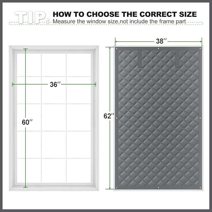 Thermal Window Cover for Winter,2PCS 38" X 62" Window Insulation Kit, Oxford Cloth Cotton Layer Window Covers for Winter to Keep Heat, Window Insulation for Winter Fits Up to 3 x 5 Ft Window