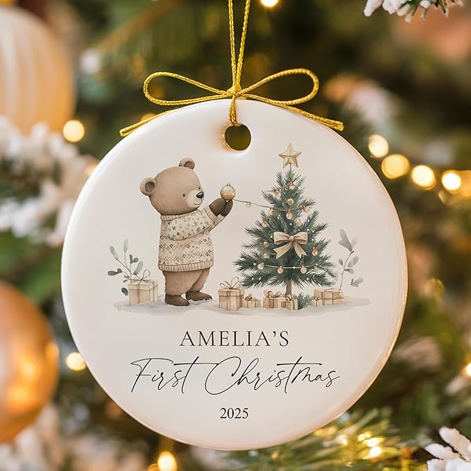 Personalized Baby's First Christmas Ornament 2025 Personalized My First Christmas Ornaments Picture & Name Gift for New Mom, Dad, Grandson or Granddaughter Christmas Tree Keepsake Gift