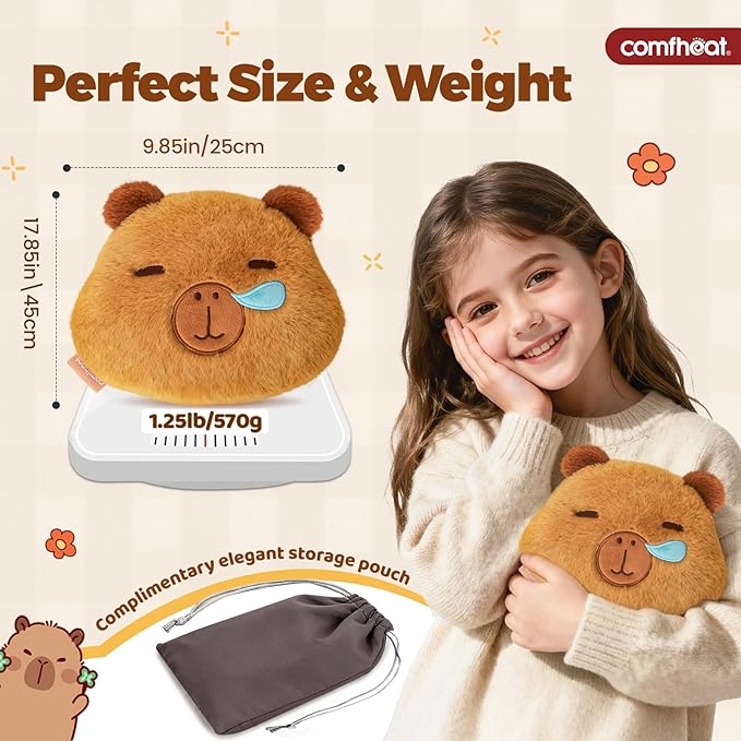 Capybara Microwave Heating Pad for Pain Relief, Moist Heat Pack Unscented Hot Compress for Period Cramps, Shoulder, Muscles, Cute Stuffed Animal Heat Pad, Gift for Women Kids, Washable Cover