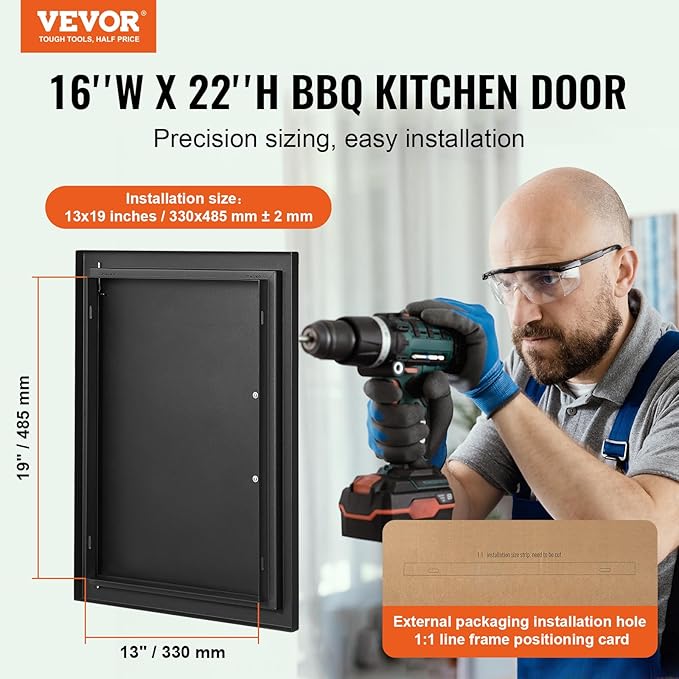 VEVOR Outdoor Kitchen Door - 16W x 22H Inch, Flush Mount, Vertical Wall Door with Handle, for BBQ Island and Grilling Station