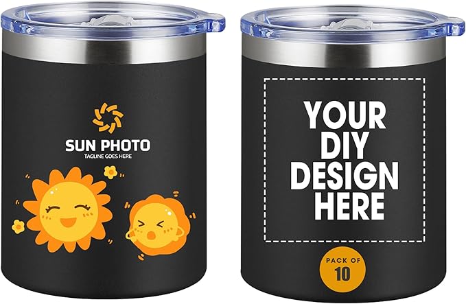 Personalized Custom Tumbler Print in USA 12oz 10Pcs Stainless Steel Travel Coffee Cup with Lid & Straw Double Wall Insulated Mug With Colorful Text Logo Photo