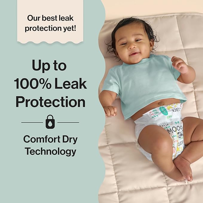 The Honest Company Clean Conscious Diapers for Delicate Skin Up to 100% Leakproof Hypoallergenic Fragrance-Free Baby Gender Neutral Prints Super Club Box Size 7 (41 lbs) 64 Count
