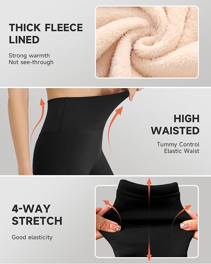 GAYHAY Fleece Lined Leggings for Women – Thick Winter Warm Thermal High Waisted Tummy Control Workout Yoga Pants