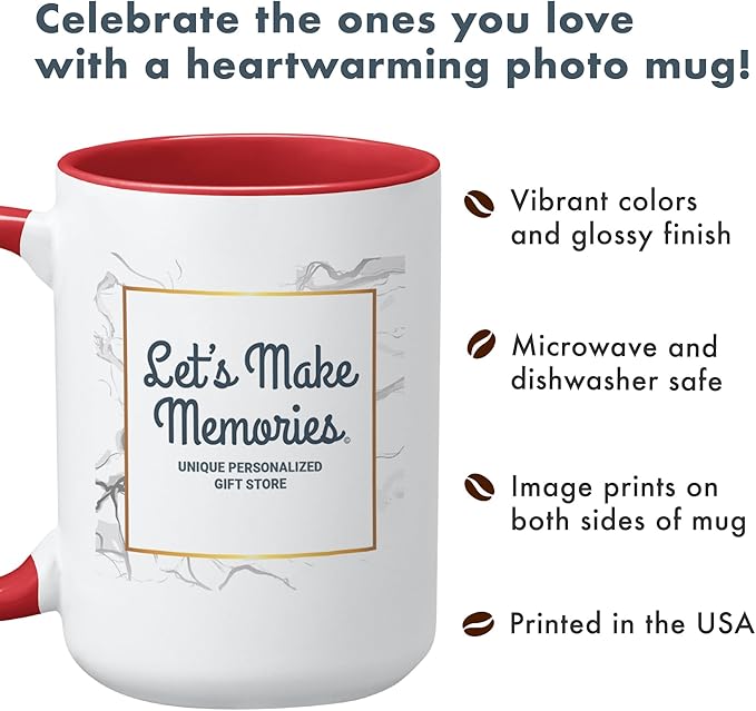 Let's Make Memories Personalized Photo Mug - Custom Coffee Mug - Your Photo & Text - For Any Occasion - Birthday - For Him - For Her - For Friend - Couples -11oz- Black Handle