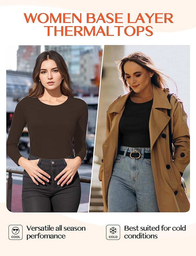 Women's Long Sleeve Thermal Underwear Lightweight Compression Baselayer Shirt Women Clothing Premium Comfort Winter Tops