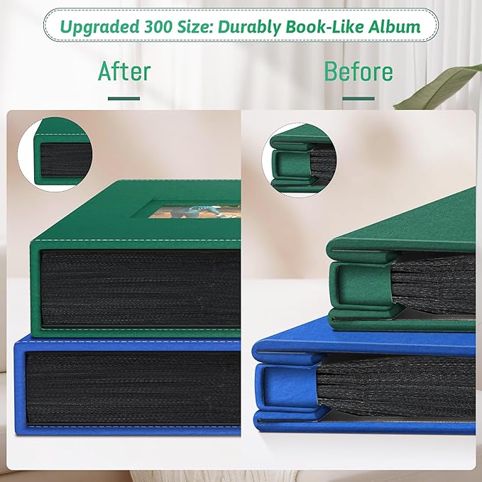 Popotop Photo Album 4x6 300 Pockets with Leather Hardcover Cover, Small Photo Album Holder Book with 50Pcs Pages for Family Travel Wedding Baby Gifts