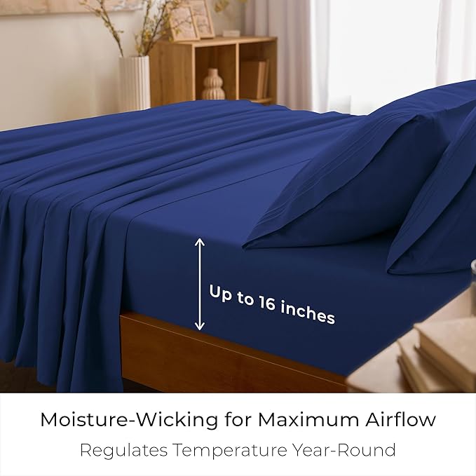 Mellanni Queen Sheets Set - 4 PC Iconic Collection Bedding - Hotel Luxury, Extra Soft, Cooling Bed Sheets - Wrinkle, Fade, Stain Resistant (Queen, Royal Blue)