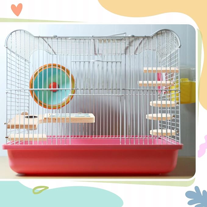 DoubleFill Set of 9 Wooden Hamster Cage Platform Chinchilla Ledges and L Shaped Round Hole Rat Cage Accessories with Cooling Standing Board Food Cup for Squirrel Gerbil Guinea Pig Small Animal