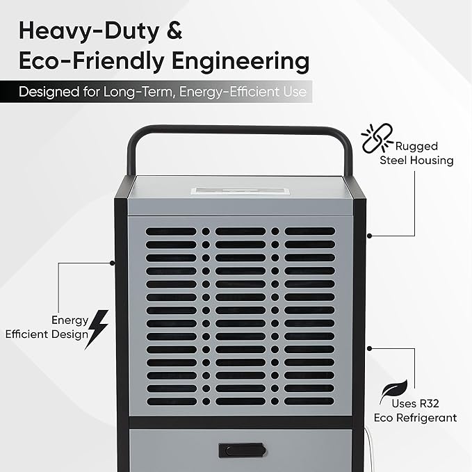 190 Pints Commercial Dehumidifier for Basements & Industrial Spaces – Built-In Pump, Drain Hose, Continuous Operation, 2-Speed Fan, 15000 Sq Ft Coverage