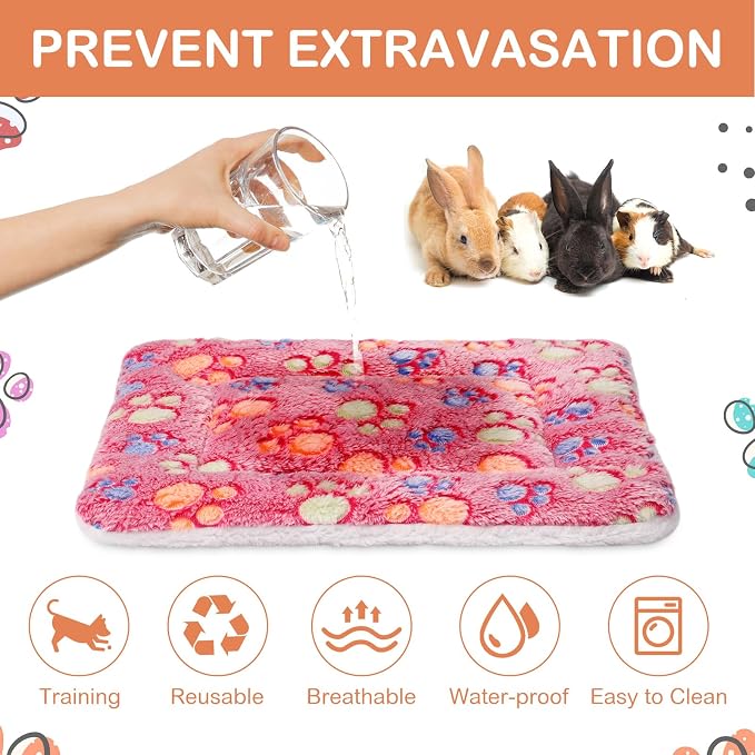 Haull 4 Pcs Waterproof Guinea Pig Bedding Soft Dog Cat Bed Crate Mat Small Animal Plush Cage Liners Rabbit Bunny Kennel Pad Reversible Cozy Pee Thickened Hamster Pad(Paw,13 x 18.5 Inch)