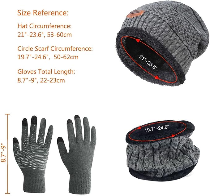 HINDAWI Winter Hat Scarf Gloves Slouchy Beanie Snow Knit Skull Cap Touch Screen Mittens Circle Scarves for Women Men