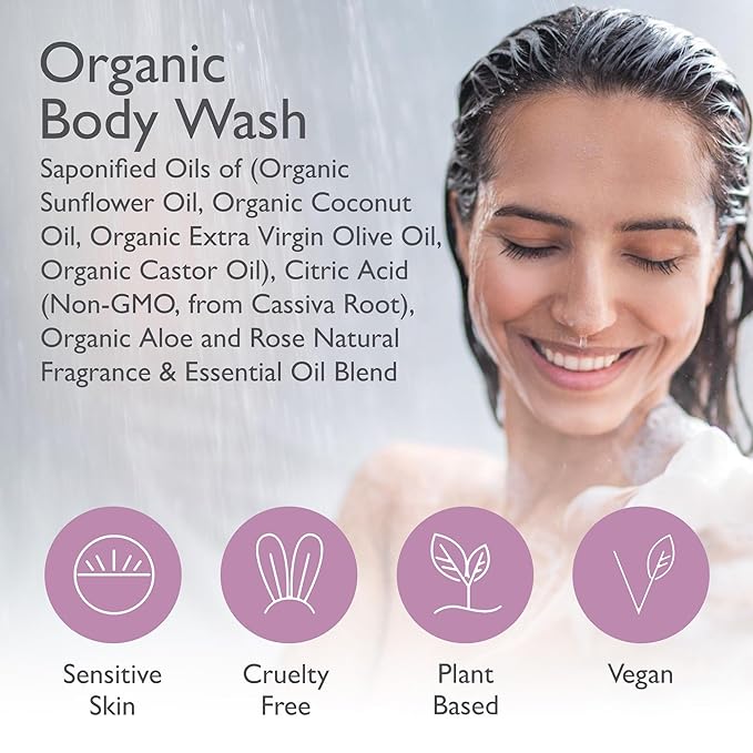 SoCal Suds & Company - 12oz Organic Soap Liquid, Gentle Hand & Body Wash, Organic Body Wash for Men and Women, Made w/Organic Oils & Coconut Oil, Bath Essentials for All Skin Types - 2pk Rose