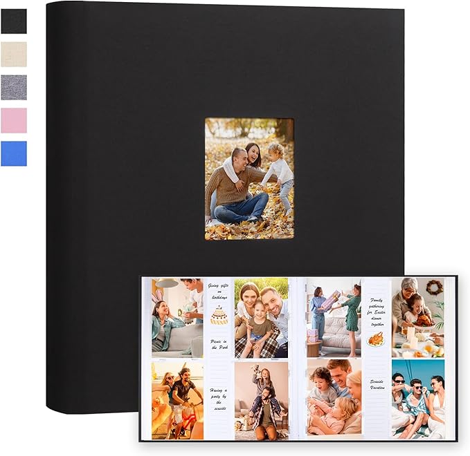 Photo Album 4x6 600 Photos with Writing Space Linen Cover with Front Window Picture Album, 600 Photos 4x6 Photo Album Book for Wedding Kids Travel Family Baby Pictures (Black)
