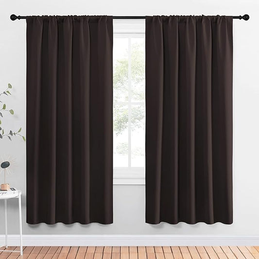 NICETOWN Blackout Curtain Panels 72 inches - Energy Saving Thermal Insulated Solid Rod Pocket Blackout Curtains for Bedroom (1 Pair, 52 inches by 72 Inch, Toffee Brown)