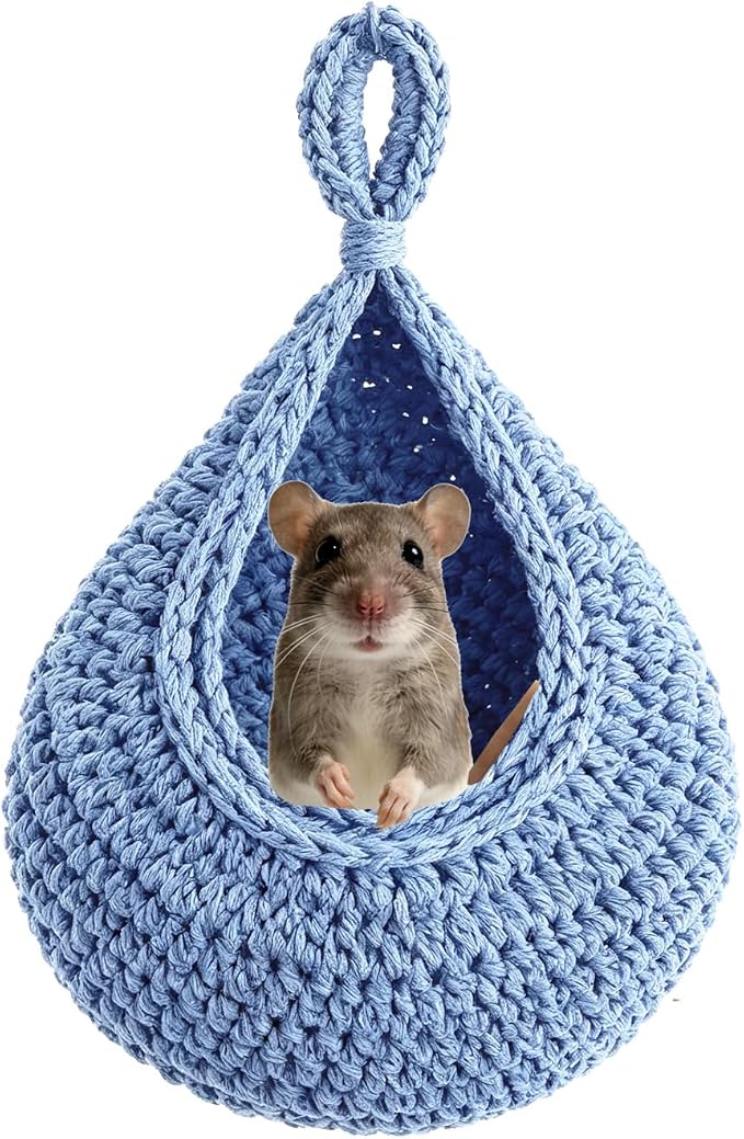 Small Pet Hammock Bed for Rats, Sugar Gliders, Rat Toys Soft Hanging Sleeping Hideout for Cage, Washable Comfortable Nest as Rat Cage Accessories，Blue