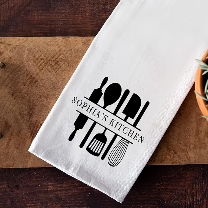 Andaz Press Personalized Kitchen Towel, Flour Sack Tea Towel, Custom Name Kitchen Gifts Utensil Design Birthday for Mom Daughter Grandma, Wife, Her, Housewarming Gift, Kitchen Decor