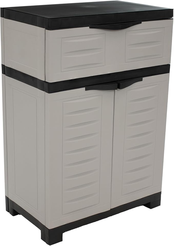 Sunnydaze 34.5" H Resin Garage Storage Cabinet - Garage Cabinet with Adjustable Shelf - Freestanding Utility Storage for Laundry Room, Office, Basement - Gray