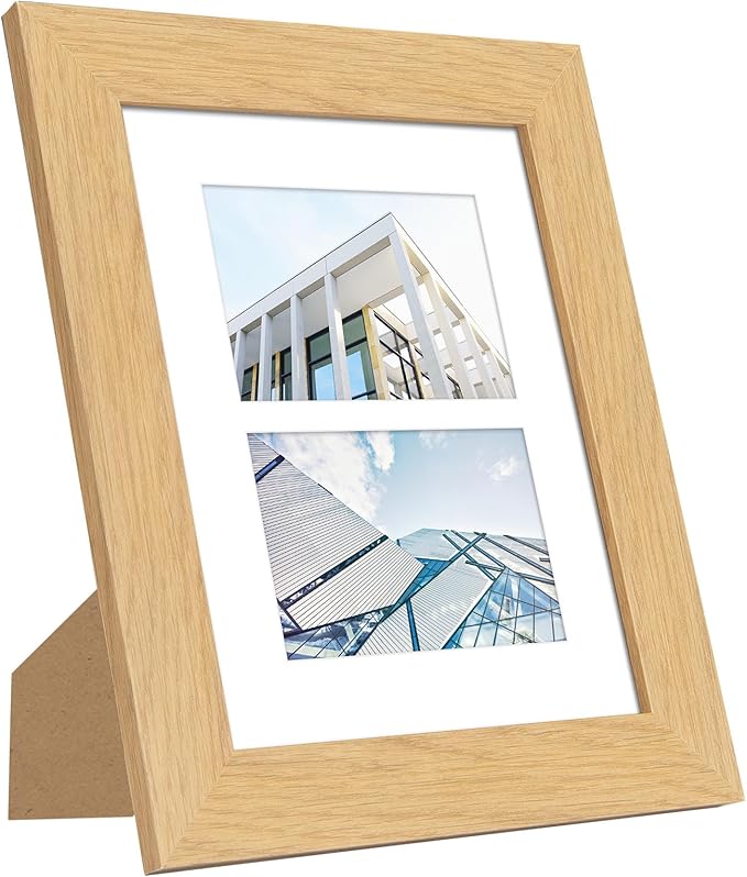 8x10 Picture Frame Display Double 4X6 Picture Frame Collage,Multi Photo Frame with Mat,Plexiglass,Wall or Tabletop Decor,NaturalWood Grain