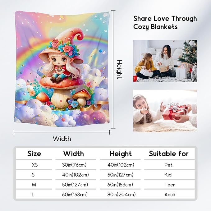 Girls Blankets Mushroom Gifts - 30x40 Inches Cozy Soft Flannel Throw for Couch, Bedroom