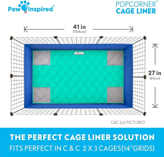 Paw Inspired PopCorner Washable Fleece Cage Liners, C&C 2x3, Green | Reinforced Corners, Super Absorbent Mat, Bedding, Waterproof Bottom, Guinea Pigs, Ferrets, Rabbits, Hamsters, Small Animals