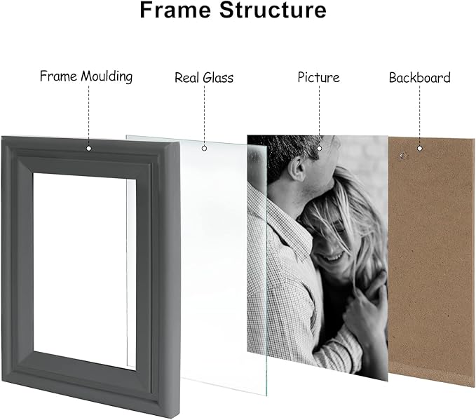 4x6 Double Horizontal Hinged Picture Frame Folding Photo Frame in Gray Pine Wood with Real Glass for Tabletop X2-HUI-2H46