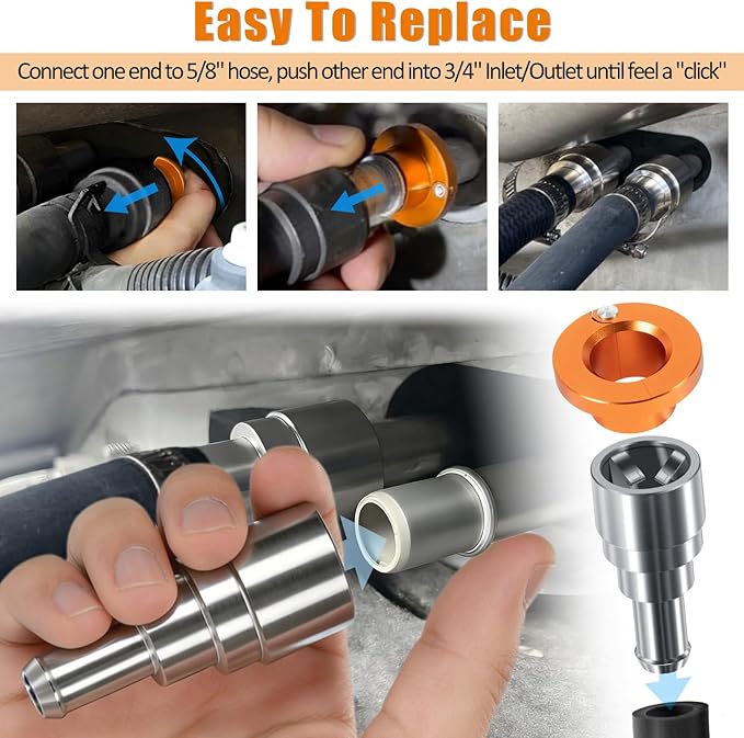 39190 Heater Hose Quick Disconnect Tool & 800-409HP Heater Core Coolant Hose Connector Compatible with GM Chevy GMC Cadillac Inlet/Outlet 3/4In Tube x 5/8In Hose (39190 & 800-409HP)