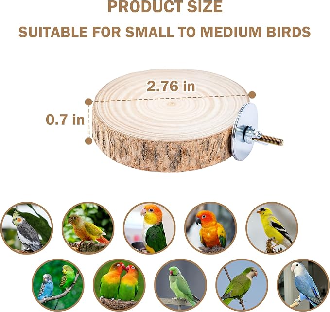 Bird Perches for Cage, 4PCS Natural Wood Bird Cage Accessories for Bird Stand, Round Parrot Flat Perch for Parakeets, Budgies, Cockatiels, Lovebirds, Conures(2.76 inches)