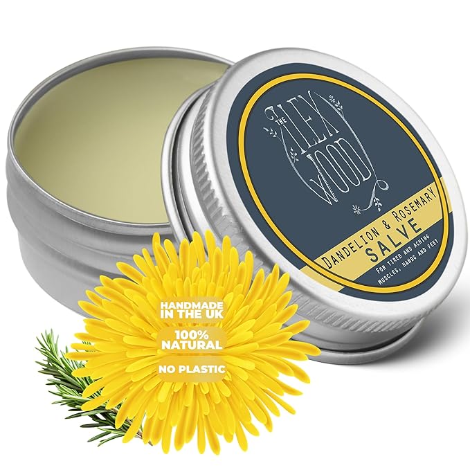 The Ilex Wood - Dandelion and Rosemary Salve - 100% Natural, Vegan, Massage Balm, Sore Muscles, Dry Skin, cruelty free, plastic free, handcrafted - 3.38 fl oz (100ml)
