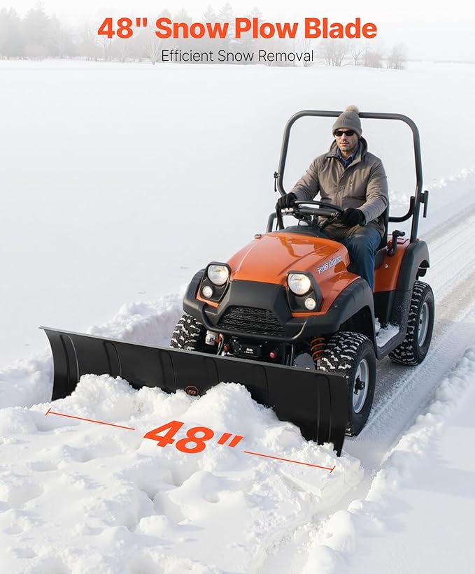 VEVOR Snow Plow Kit, 48in Universal Snow Plow Attachment, Height & Left-Right Adjustable, Quick to Detach, Steel ATV Scrape Blade, 3 Mount Options, Efficient Snows Clearing, for Most ATVs & UTVs