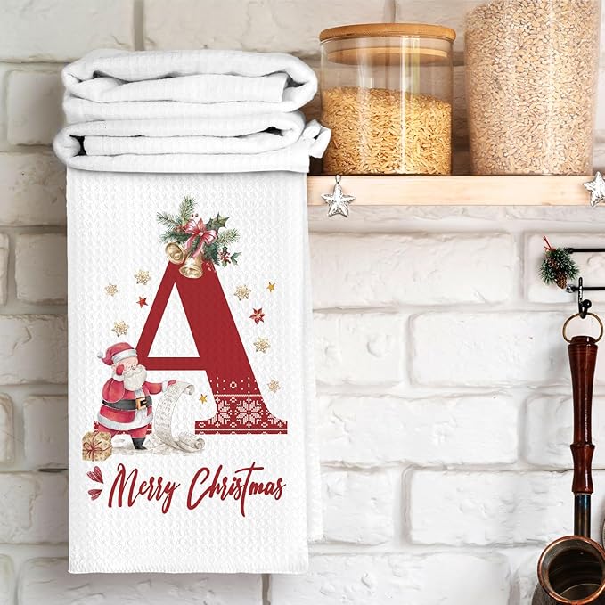 Christmas Initial Letter A Kitchen Towels Personalized Gifts Dish Towels Hand Towels for Kitchen Decorations, Christmas Birthday Gifts for Women, 24x16 Inch