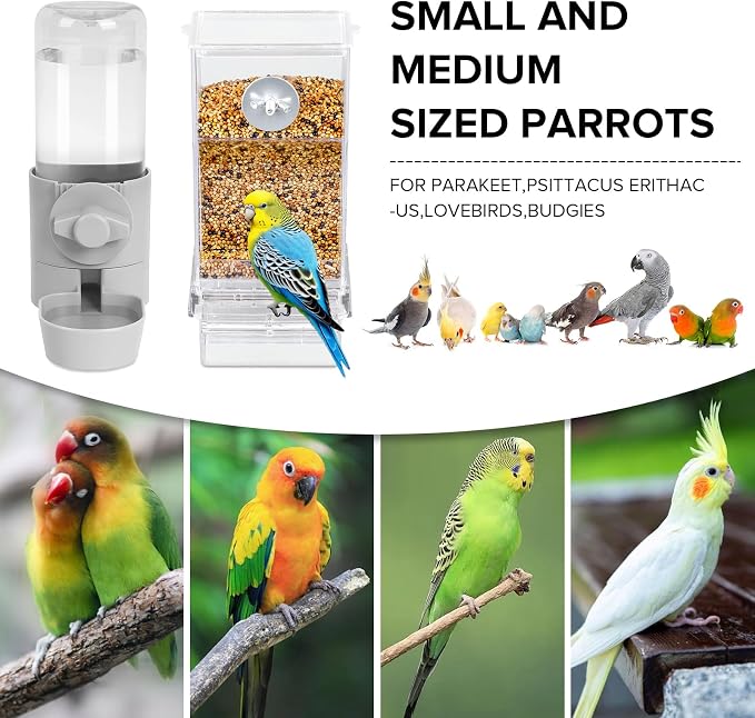 lemtrflo No Mess Bird Feeder Water Dispenser Set, Bird Feeder for Cage | Cage Accessories for Parrot, Finches, Budgies and Canaries