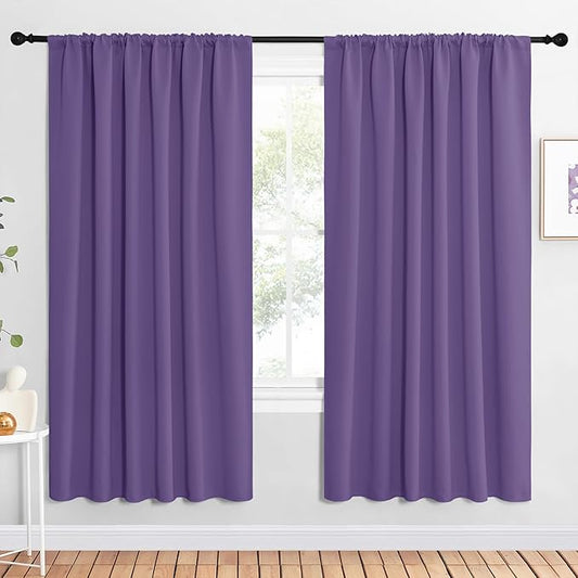 NICETOWN Bedroom Window Curtain Panels, Lilac Purple, 2 Panels, 62 in x 72 in (W x L), Window Treatment Thermal Insulated Rod Pocket Room Darkening Curtains/Drapes for Patio Door