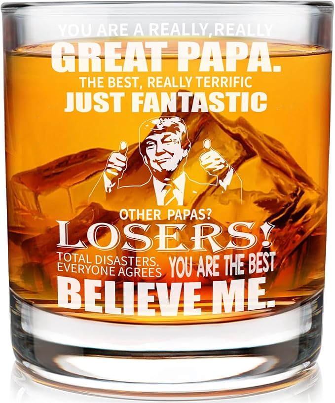 Papa Whisky Glass Birthday Gifts for Papa from Grandkids 11Oz Old Fashioned Whisky Glasses for Papas Christmas Fathers Day Drinking Glass Present