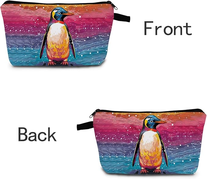 Cute Penguin Hearts Makeup Bag Travel Portable Cosmetic Pouch Toiletry Organizer Storage Bag Zipper Pouch For Women Organizer Toiletries Bag for Travel