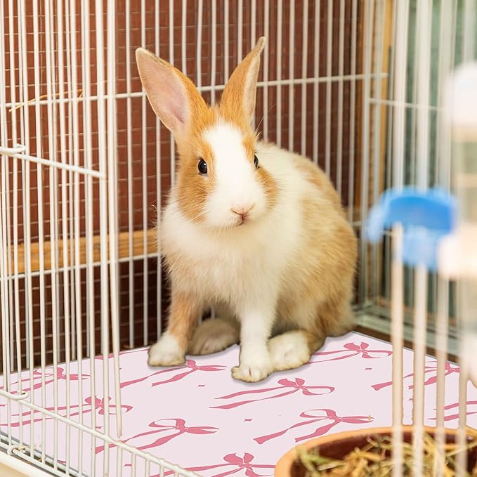 JarThenaAMCS 3 Packs Guinea Pig Pee Pads 24" x 47" Reusable Guinea Pig Pee Mat Pink Bow Washable Small Animal Cage Liner for Rabbit Hamster Chinchilla Ferret Rat