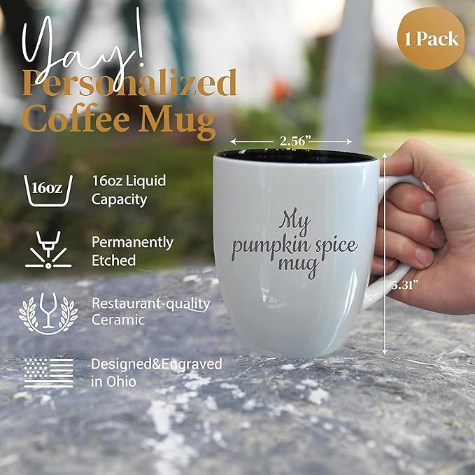 Personalized Coffee Mug Engraved with your Custom Text - Customized Coffee Mugs, Hot Chocolate Mug, Tea Cup, Birthday Gifts, Retirement Gift (Engraved Custom Text, Glossy White)