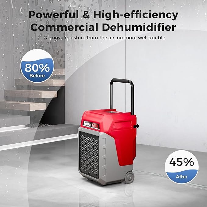 ALORAIR 170 PPD Commercial Dehumidifier with Pump & Drain Hose Cover up to 2,100 Sq.Ft Space Industrial Use Portable Handle Dehu with Wheels for Water Damage Restore, Carpet Drying